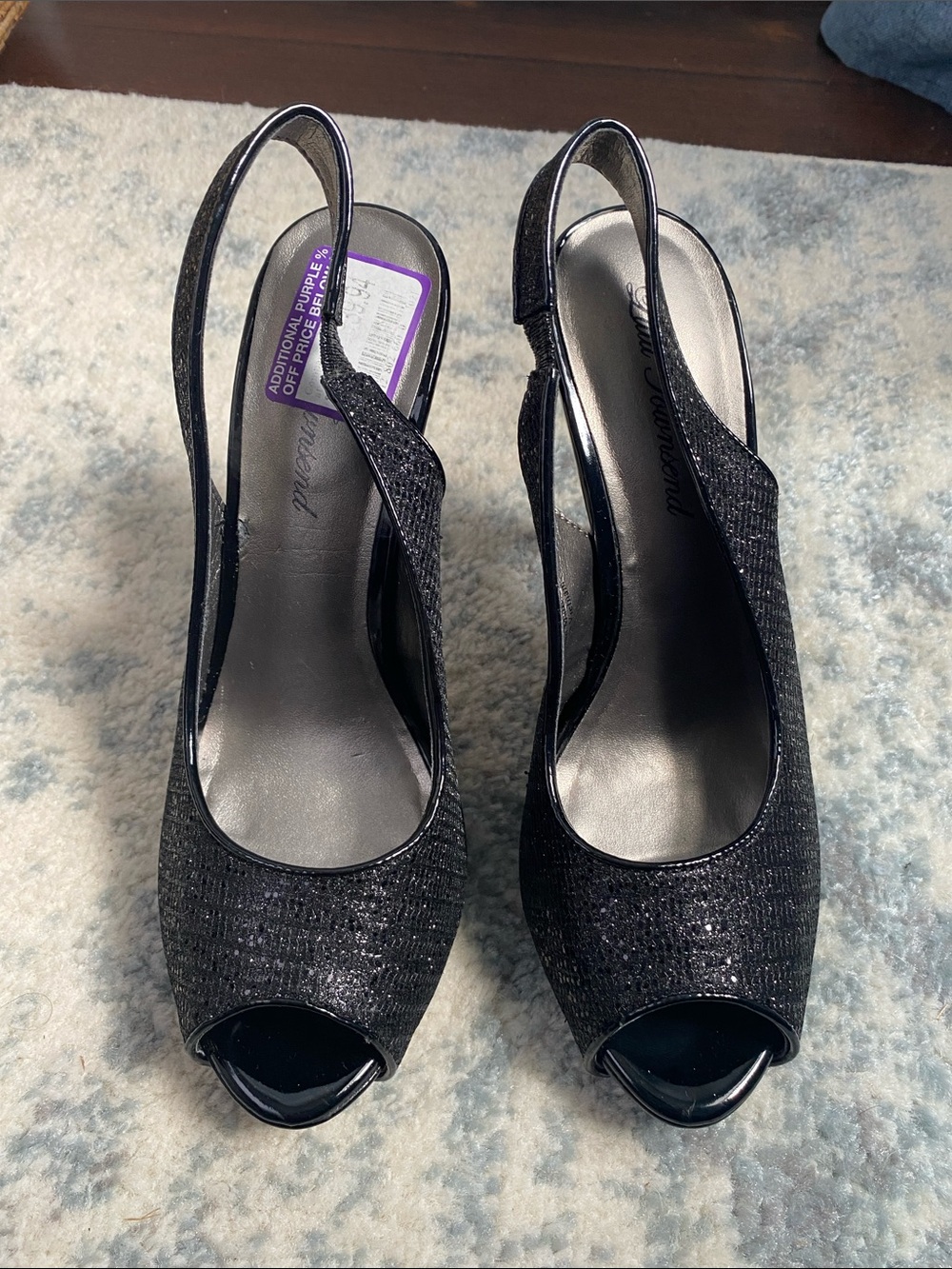 Black Glitter Slingback Peep-Toe Heels